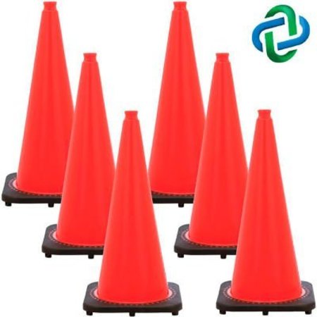 GEC Mr. Chain Traffic Cones, 28inH, 14in x 14in Base, 7 lbs, PVC, Traffic Orange, 6/Pack 97513-6